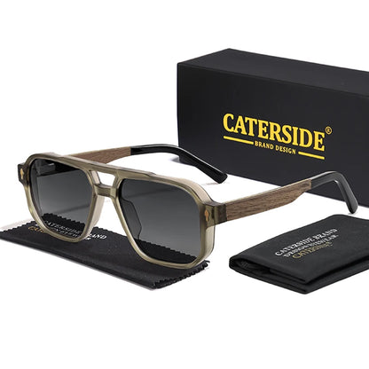 CATERSIDE Fashion Men Polarized Sunglasses Retro Luxury Brand Design Solid Wood Temple Sun Glasses Women Driving Party Glasses