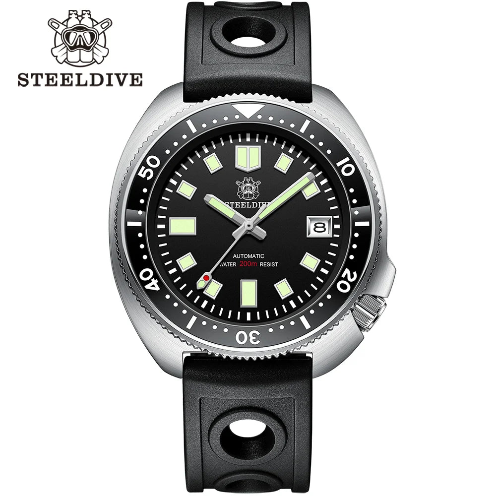 SD1970 Steeldive Brand Sunray Dial Milled Clasp Bracelet 44mm Case 200M Waterproof NH35 Turtle Men Dive Watch with Ceramic Bezel