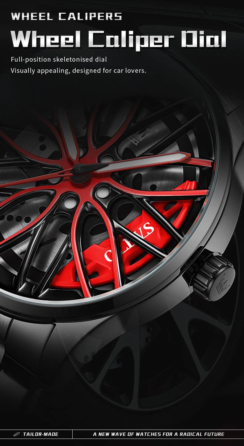 OLEVS 9937 Mens Watch Original Rotatable Wheel Hub Dial Fashion Trend Quartz Watch Waterproof Luminous Stainless Steel Reloj