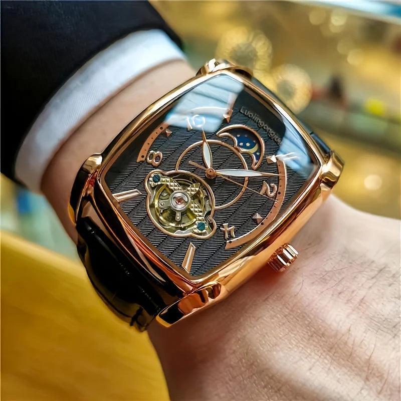 [Orologio meccanico di lusso con tourbillon] Orologio meccanico di lusso con tourbillon leggero da uomo – Modello di alta gamma completamente automatico, con design «scheletrato» di tendenza, ideale per un look professionale o