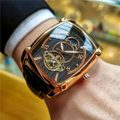 [Orologio meccanico di lusso con tourbillon] Orologio meccanico di lusso con tourbillon leggero da uomo – Modello di alta gamma completamente automatico, con design «scheletrato» di tendenza, ideale per un look professionale o