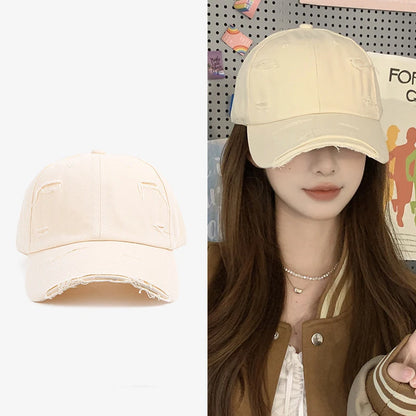 Ny forårs- og sommerhat til mænd og kvinder i hip-hop-stil – alsidig, blød top, buet skygge, retro-look med slidte huller og duckbill-form