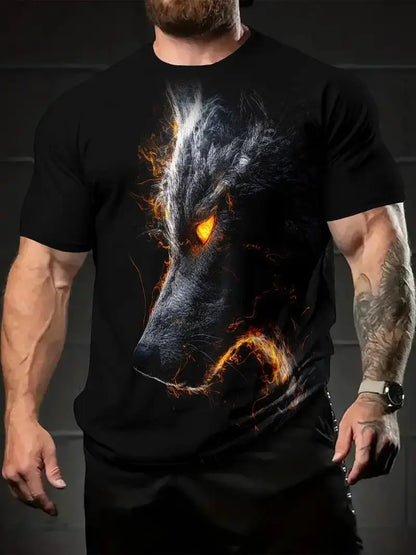 Summer Wolf Animal 3D Print T-Shirts Men Women Hip-hop Short Sleeve T Shirt Casual Oversized Harajuku Y2K Tops Tees Men Clothing