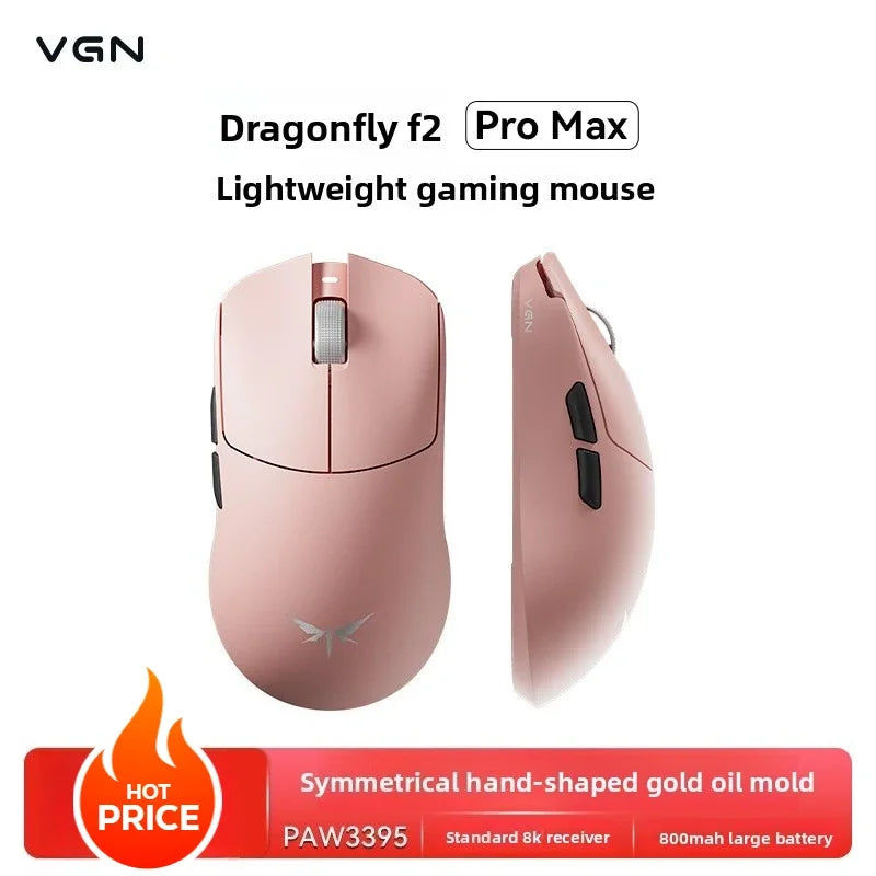 VGN Dragonfly F2 ProMax/Ultra esportovní herní myš 42000DPI 0.125ms pro CS:GO, nízká latence, kabelová/bezdrátová, duální 8K, 3 režimy, PAW3395/3950