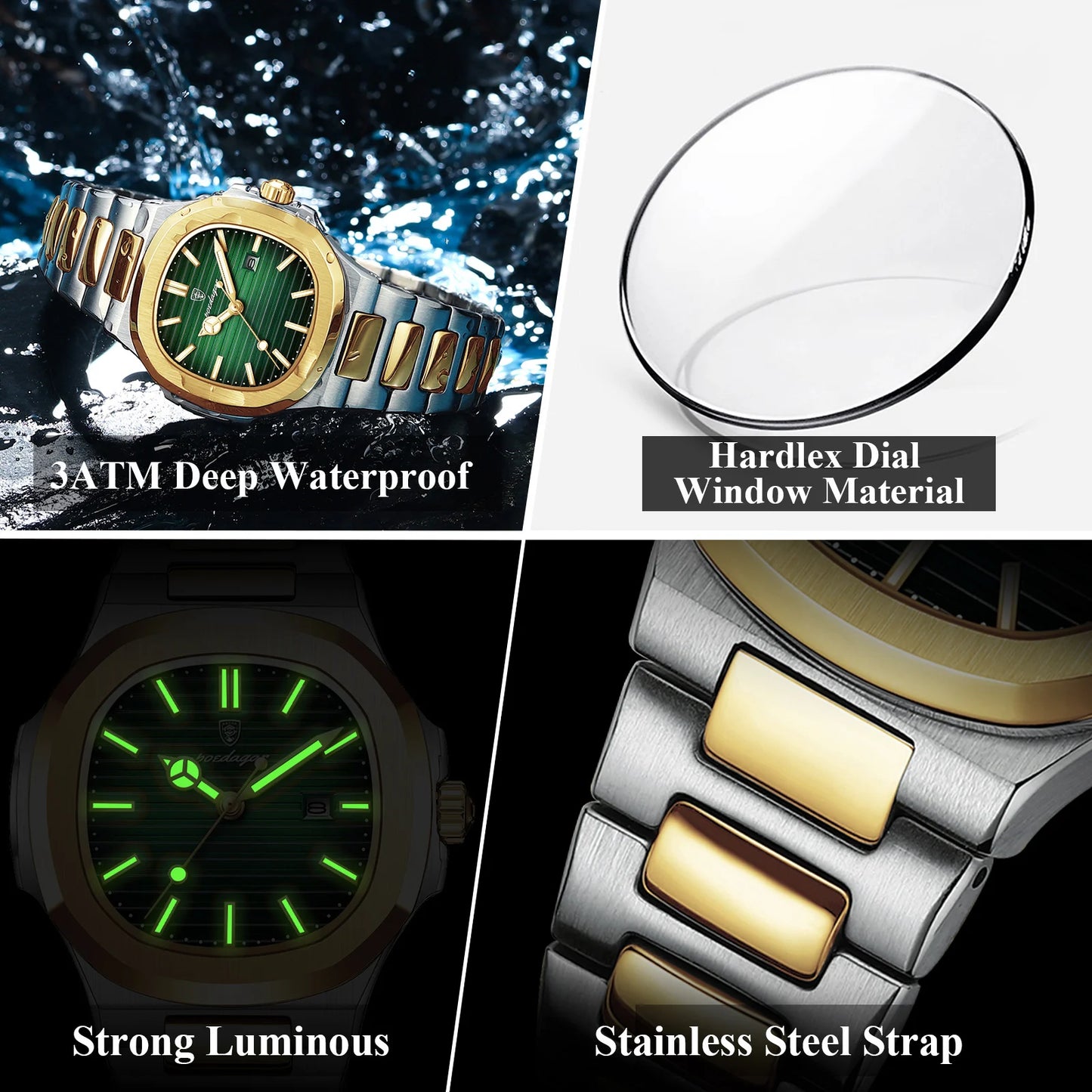POEDAGAR Square Luxury Watch For Woman Waterproof Luminous Date Ladies Wristwatch Stainless Steel Fashion Quartz Women's Watches