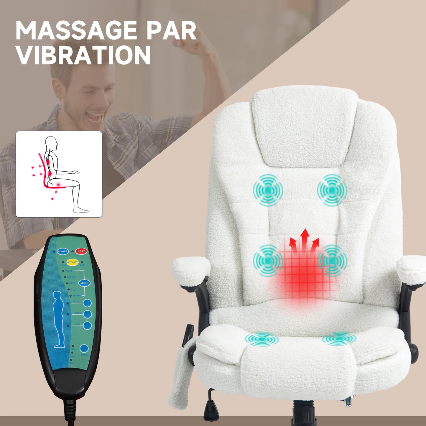 High-Tech Executive Office Chair with Lumbar Heating, Massage Function, 360° Swivel Ergonomic Fabric Desk Chair with Remote Control