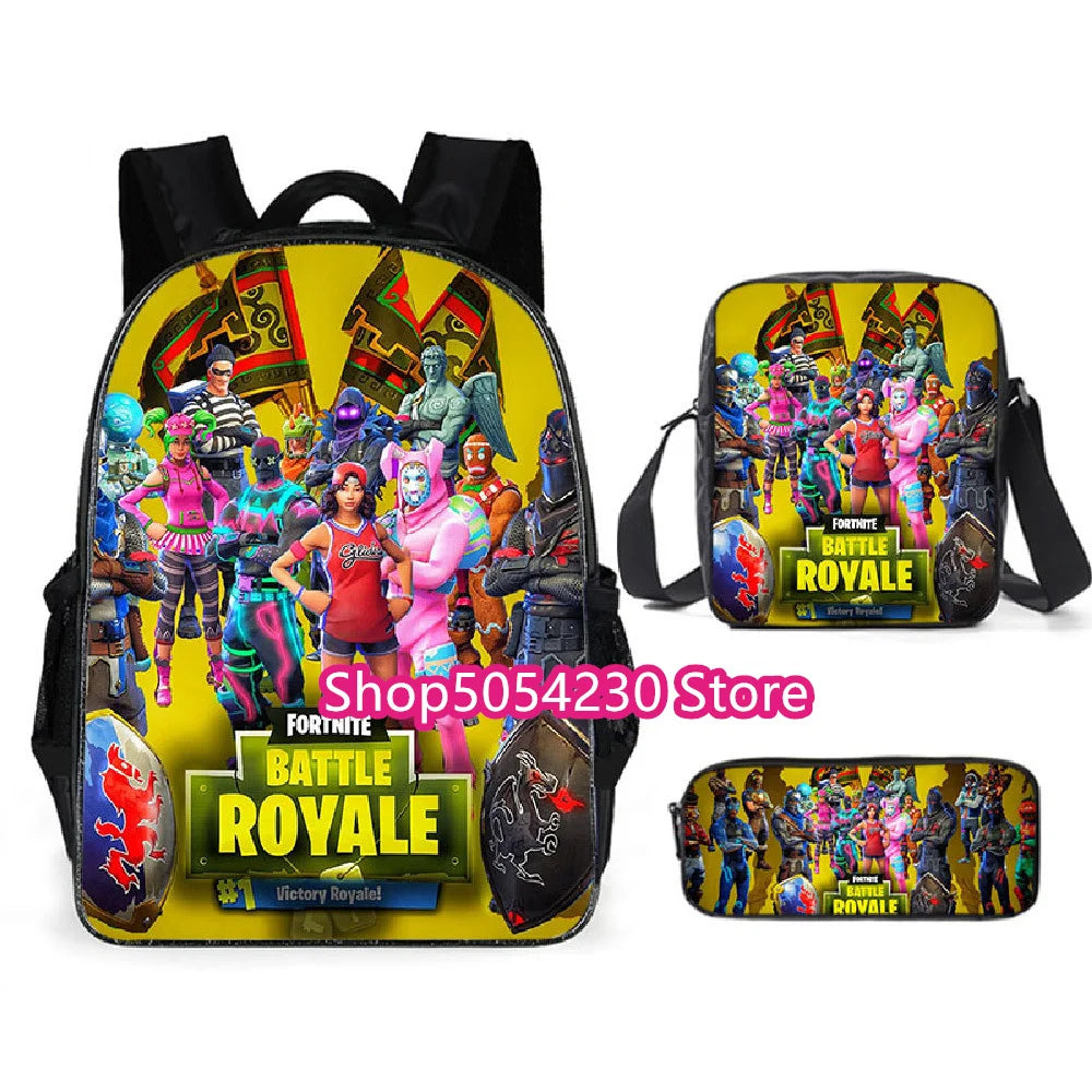 Mochila Fortnited 3PCS para Rapazes, Victory Game, 16 Polegadas, Resistente à Água, Mochila Pré-Escolar, Mochilas Escolares Fixes para o Ensino Básico