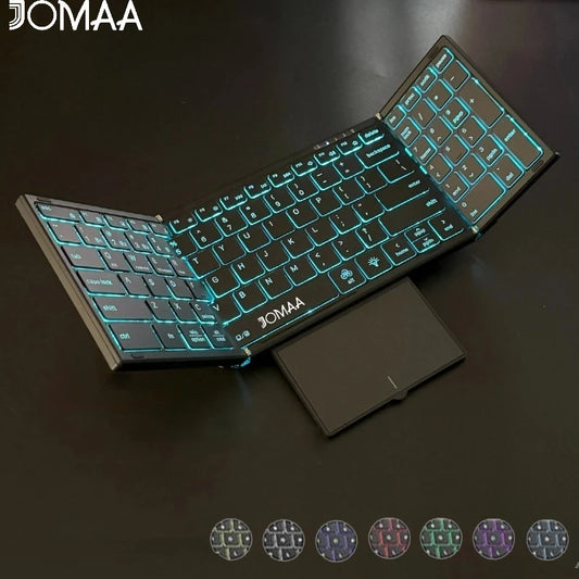 Jomaa Backlit Full Size Folding Keyboard Bluetooth+USB Wireless keyboard with Touchpad Numberic Pad for Laptop Windows