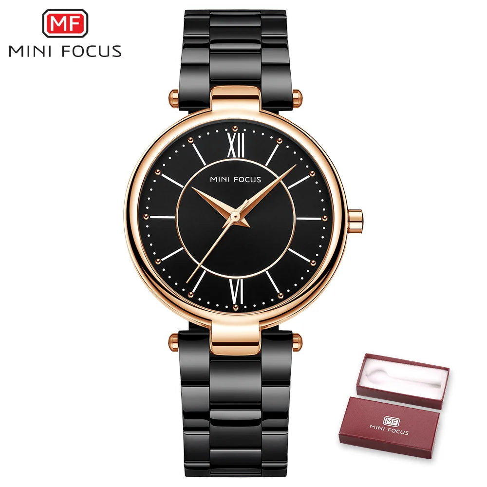 MINI FOCUS Stainless Steel Strap Watches for Women Waterproof Luxury Dress Quartz Wrist Watch Woman Lady Coffee Brown MF0189L