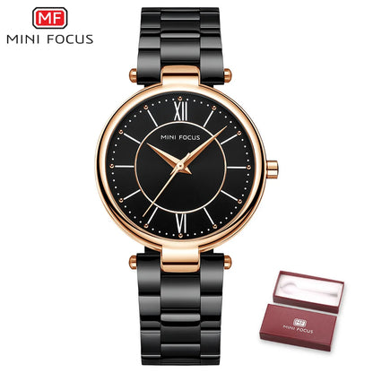 MINI FOCUS Stainless Steel Strap Watches for Women Waterproof Luxury Dress Quartz Wrist Watch Woman Lady Coffee Brown MF0189L