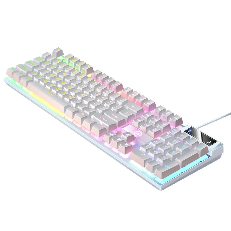 Teclado gaming USB con cable y retroiluminación, teclado gamer de 104 teclas para ordenador/portátil/PC, diseño ergonómico, accesorio gaming para oficina