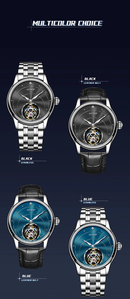 AESOP Mens Mechanical Wristwatches Flying Tourbillon Movement Skeleton Watch for Men Man Luxury Clocks Real Tourbillon Watch