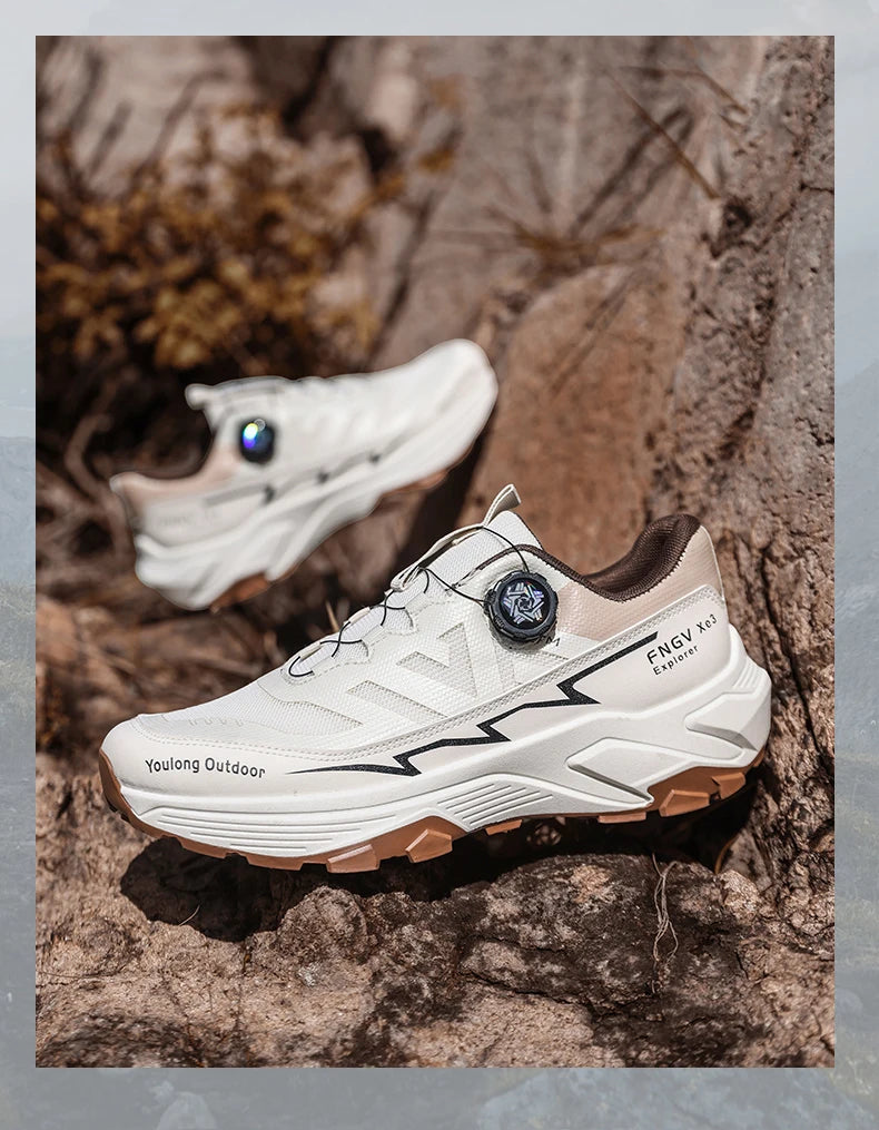 Outdoor Hiking Shoes for Men, Lightweight Trekking Shoes, Breathable Mesh Sneakers, Casual Walking Shoes, Rotating Buckle Design, Non-Slip and Wear-Resistant Trail Shoes, Suitable for Hiking and Camping, 2026 New Running Shoe