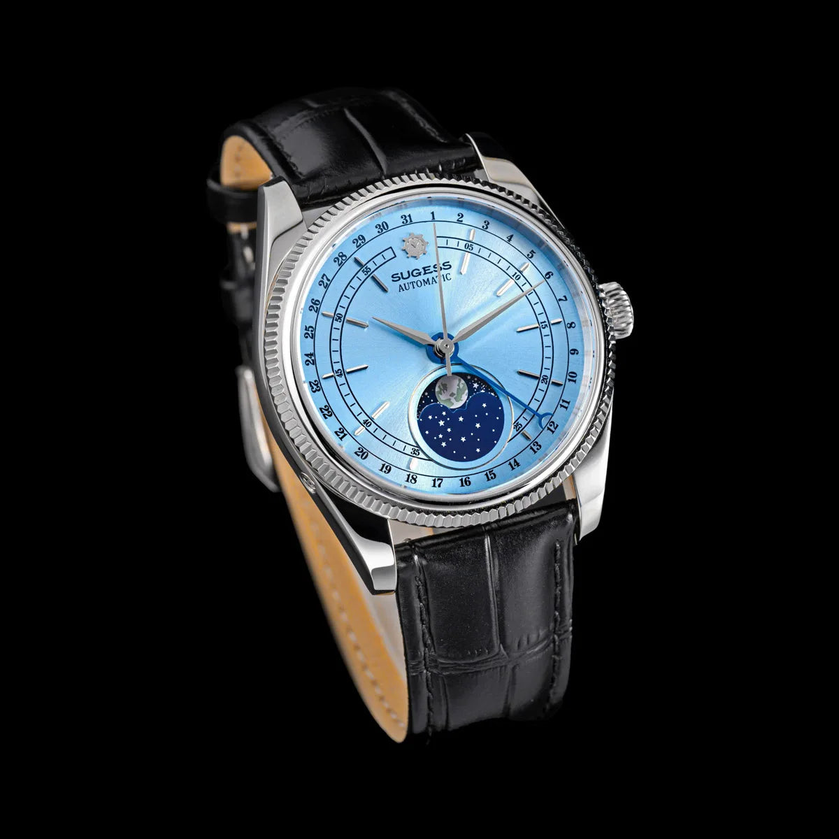 Sugess 40mm Watch of Men Moonphase Automatic ST2108 Movement Sapphire Crystal Mechanical Wristwatches Waterproof Date 2024 New