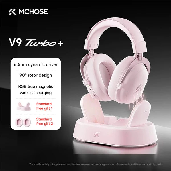 Auriculares gaming inalámbricos MCHOSE V9 Turbo con sonido envolvente 7.1, RGB, auriculares esports con drivers de 60mm, micrófono con cancelación de ruido y base de carga