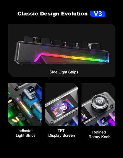 AULA F98Pro V3 Mechanical Keyboard 3-mode Wireless Bluetooth Hot-swap E-sports Customized Transparent Keycaps RGB Game Keyboards