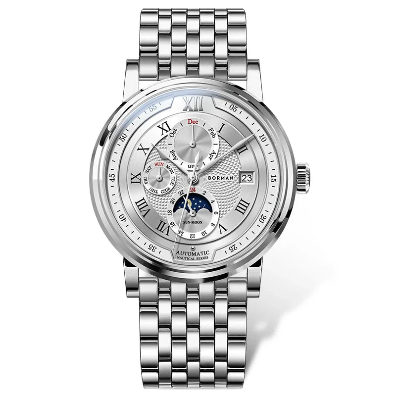 BORMAN BM3868 New 40mm Luxury Men Automatic Mechanical Men's Watches Sapphire Multi-function Waterproof Moon Phase Clocks
