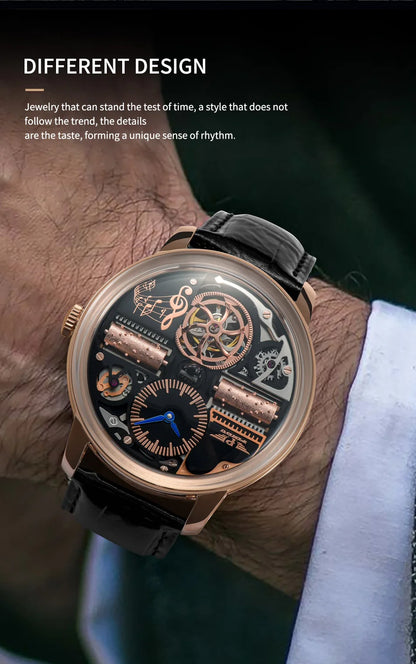 2025 NEW PINDU Design Music Series Machinery Watch Men Movement stainless steel Sapphire Glass Top Luxury Automatic Watch Hollow