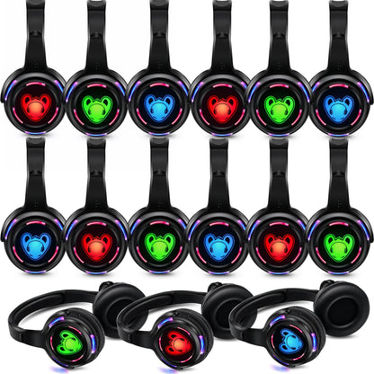 Auscultadores sem fios Silent Disco RF LED DJ Party 863–865MHz/915MHz com iluminação LED de 3 canais e bateria de 10H