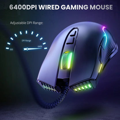 ONIKUMA Wired Gaming Mouse 6400 DPI RGB Gaming Mouse with 7 Programmable Buttons, Ergonomic Wired Gaming Mouse for PC, Laptop & Gaming Setup