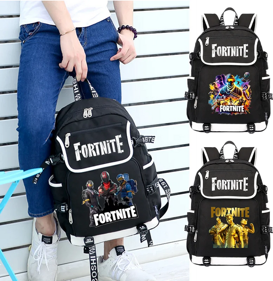 Mochila Fortnite de Grande Capacidade, Saco de Ombro Casual com Porta USB, Unissexo, Estilo Anime, para Estudantes, Nova Mala Escolar Elegante, Presente de Papelaria
