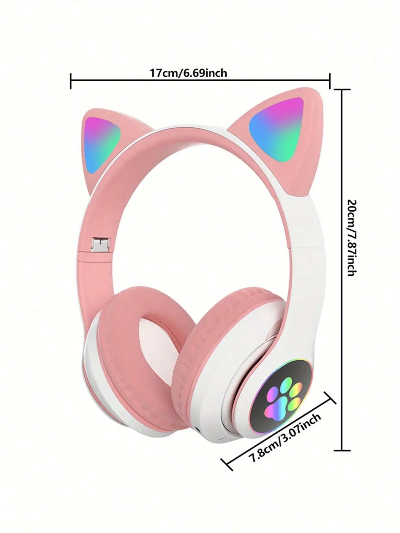Cute Cat Ears Wireless Bluetooth Headphones with Mic LED Lights, Kids Stereo Music Headset, Cat Ear Wireless Headphones with Noise Cancelling, Gaming & Gift Headphones