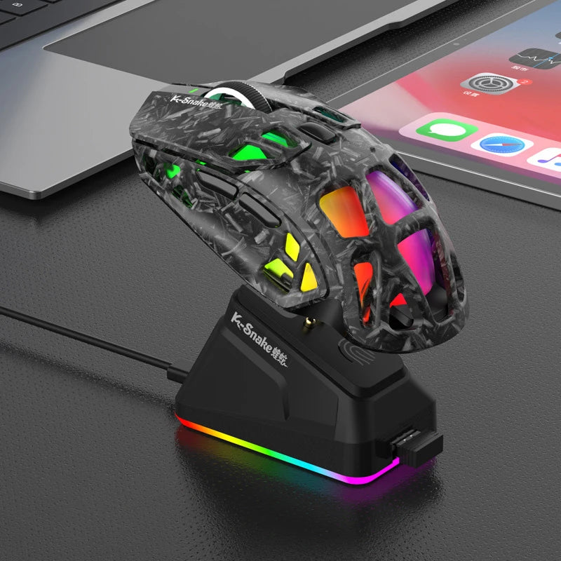 Ľahká herná myš Lenovo Tri-Mode s RGB nabíjacím dokom, 12000DPI, 2.4G/Bluetooth/káblové pripojenie, ergonomická myš pre PC a notebook