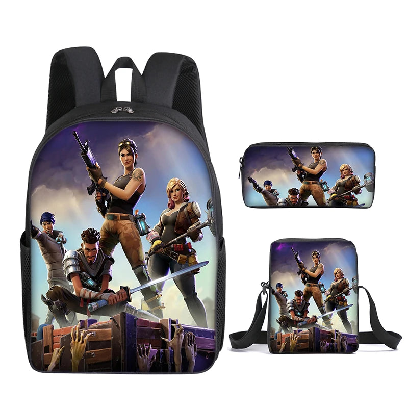 3pcs/set Fortnite Game Backpack Anime Cartoon Large Capacity Student Shcool Bags Pencil Bag Kawaii Lunch Bag Birthday Gifts