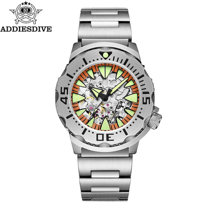 ADDIESDIVE  Luxury Automatic Watches for Men Sapphire 8N24 Stainless Steel Skeleton Luminous 20Bar Waterproof Gift Box Watch