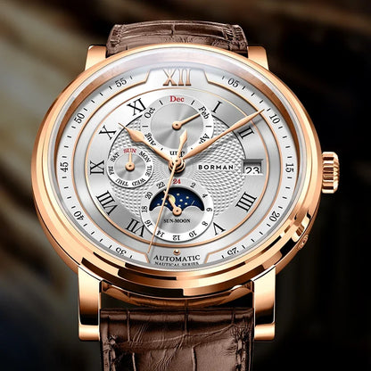 BORMAN BM3868 New 40mm Luxury Men Automatic Mechanical Men's Watches Sapphire Multi-function Waterproof Moon Phase Clocks