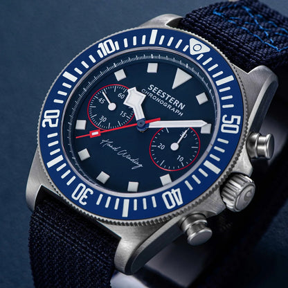 SEESTERN Chronograph Man of Watch Mechanical Tianjin ST1901 Movement Sapphire Wristwatches Nylon Sticker Strap Luminous Skeleton