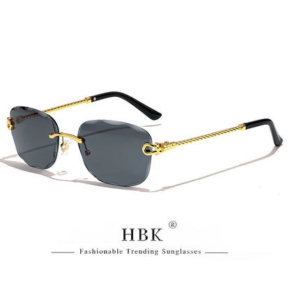 Lunettes de soleil métalliques sans monture HBK pour homme, lunettes de soleil « Wave Cutting » pour femme, lunettes de voyage et de shopping, lunettes de vue UV400, style estival