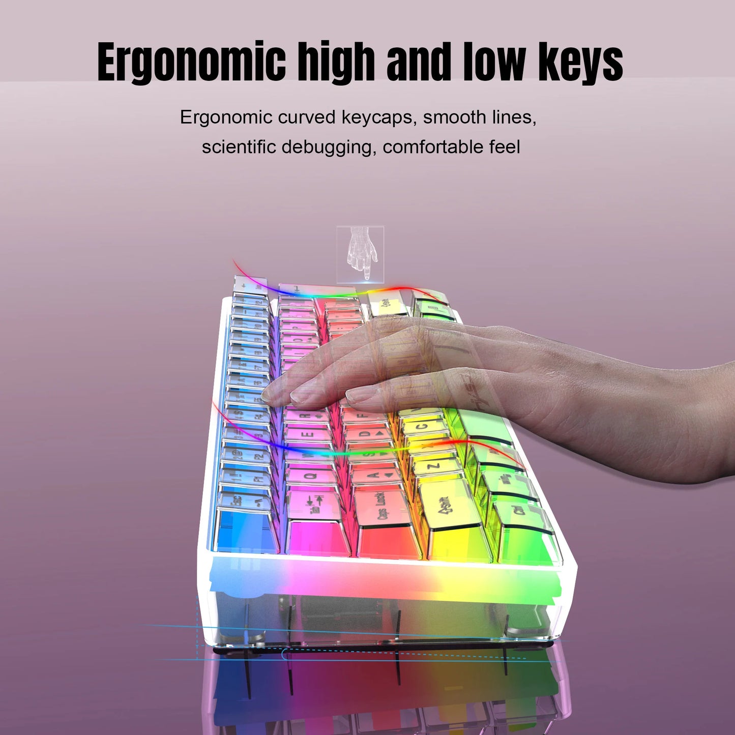 HXSJ 60% kabelgebundene transparente Gaming-Tastatur, RGB-beleuchtet, ultrakompakte wasserdichte kleine Kompakttastatur mit 61 Tasten für PC/Mac