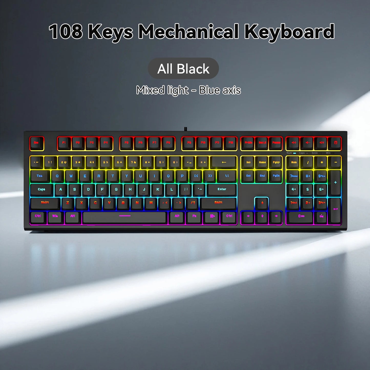 Mechanische kabelgebundene Gaming-Tastatur mit 108 Tasten und RGB-Hintergrundbeleuchtung | Gaming-Chip | Niedrige Latenz | Anti-Ghosting | Für PC-, Windows- und Mac-Gamer