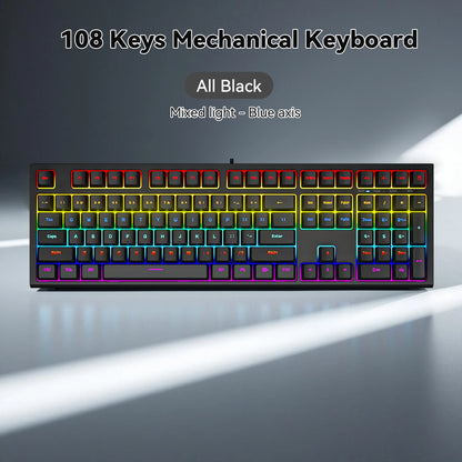 Mechanische kabelgebundene Gaming-Tastatur mit 108 Tasten und RGB-Hintergrundbeleuchtung | Gaming-Chip | Niedrige Latenz | Anti-Ghosting | Für PC-, Windows- und Mac-Gamer
