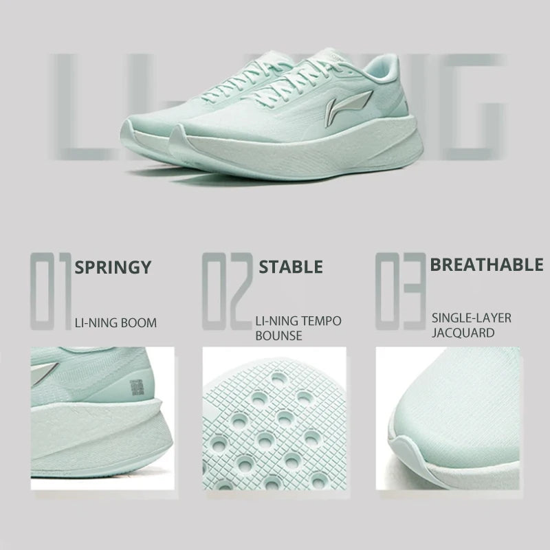 Li-Ning Women's CHAOYING Cushion Running Shoes BOOM Lightweight Rebound TEMPO BOUNSE Flexible LiNing Comfortable Sneaker ARBW008