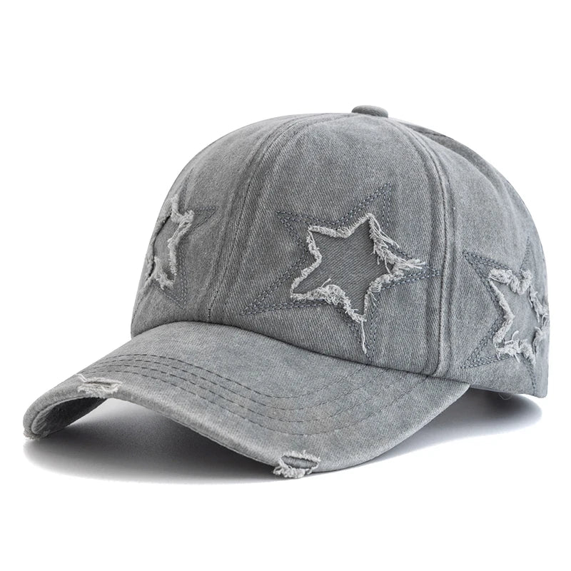 Women's Five Pointed Star Design Washed Cotton Baseball Cap Fashion Street Dad Hat