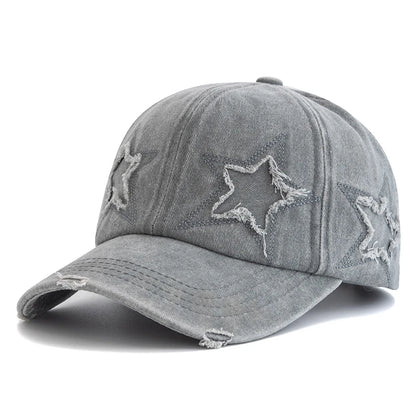Women's Five Pointed Star Design Washed Cotton Baseball Cap Fashion Street Dad Hat
