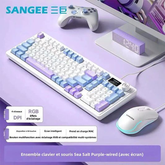 SANGEE Wired 98 Keys Keyboard Mouse Combo with LCD Screen Mechanical Feel RGB Backlit Silent Gaming Office Kit for PC Laptop