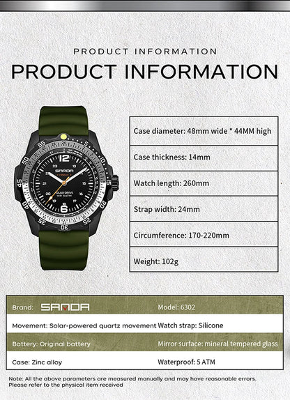 SANDA Luxury Men's Solar-powered Watch Creative Quartz Dial Luminous Hands Waterproof Sport Student Wristwatch Innovative Design