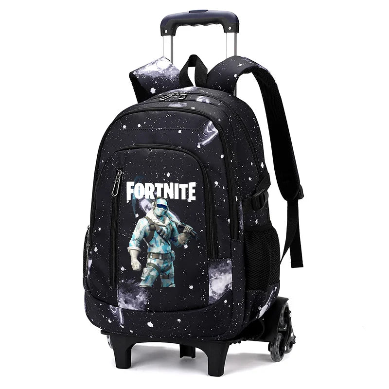 Fortnite 2 viename vežimėlis-kuprinė su žvaigždėto dangaus raštu, didelės talpos vandeniui atsparus nešiojamojo kompiuterio krepšys su laiptų įveikimo konstrukcija, mokyklinė kuprinė moksleiviams