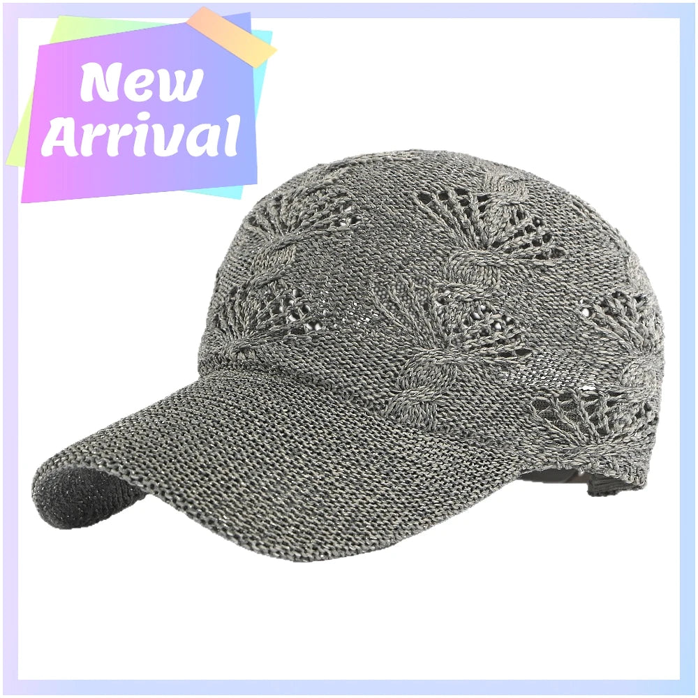 Sommerliche, glänzende Baseballkappe mit durchbrochenem Strickmuster für Damen, Outdoor-Sonnenhut, atmungsaktiv, figurschmeichelnd, vielseitig einsetzbar