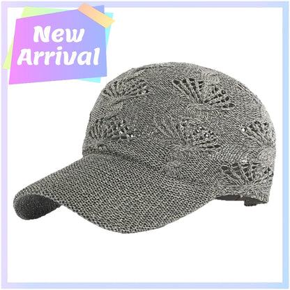 Sommerliche, glänzende Baseballkappe mit durchbrochenem Strickmuster für Damen, Outdoor-Sonnenhut, atmungsaktiv, figurschmeichelnd, vielseitig einsetzbar