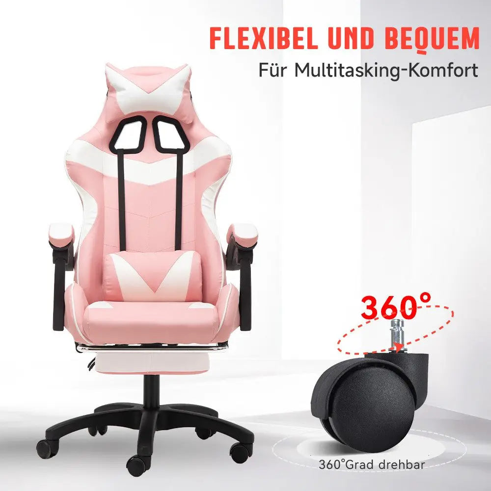Ergonomic gaming chair, office chair, height adjustable,PU leather computer chair, with headrest and lumbar support, 360° swivel