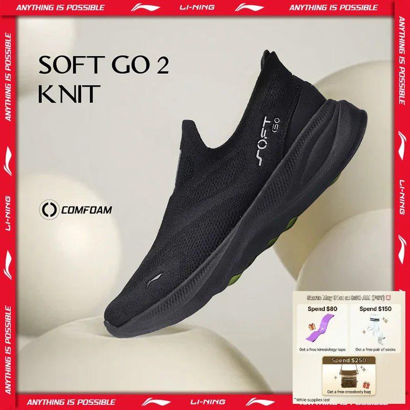 Scarpe casual da passeggio slip-on da uomo Li-Ning SOFT GO 2 KNIT, ammortizzate, comode e stabili, sneakers sportive quotidiane in mesh per jogging LiNing AGLV017