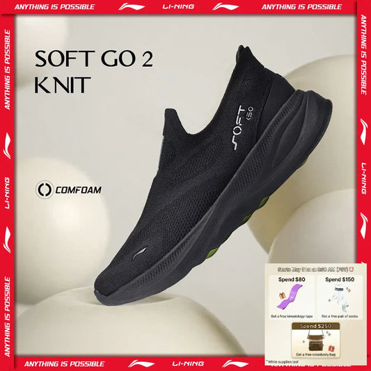 Pantofi casual de mers slip-on Li-Ning pentru bărbați SOFT GO 2 KNIT, amortizare confortabilă și stabilă, sneakerși sport de jogging zilnic din mesh LiNing AGLV017