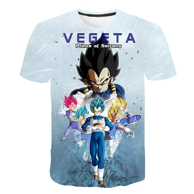 T-shirt Dragon Ball para Criança, Top Tee com Figuras de Anime Son Goku Super Saiyan, T-shirt para Rapaz, Roupa Infantil de Verão de Manga Curta