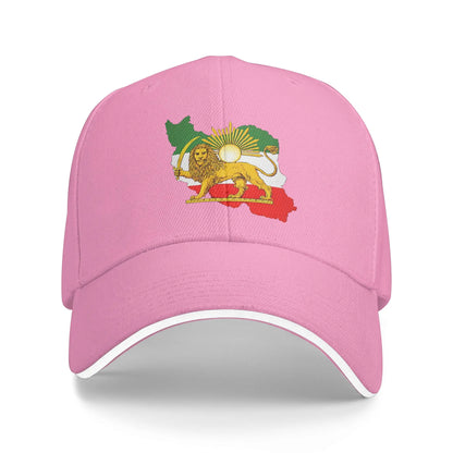 Iran Flag Map with Lion and Sun Emblem Vintage Persian Heritage Casual Baseball Cap Outdoor Trucker Hat Summer Baseball Caps