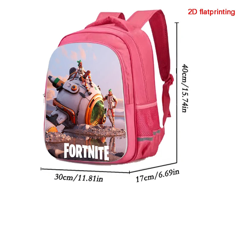 Mochila Fortnite Cartoon vermelha de 16" unissexo com fecho duplo, grande capacidade, mochila escolar para crianças, meninos e meninas dos 5 aos 8 anos