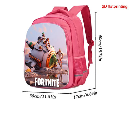 Mochila Fortnite Cartoon vermelha de 16" unissexo com fecho duplo, grande capacidade, mochila escolar para crianças, meninos e meninas dos 5 aos 8 anos